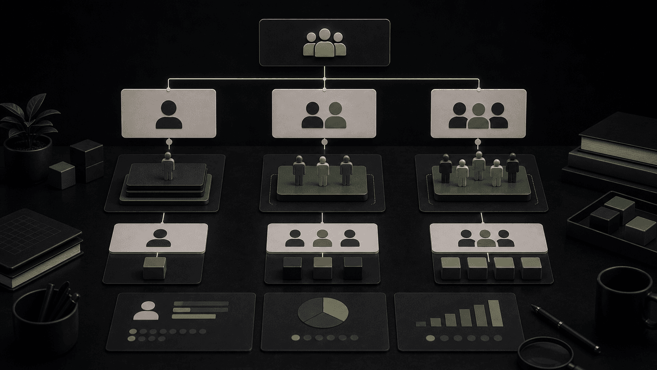 A hierarchical diagram illustrating talent acquisition models: Traditional Hiring, Augmentation, and Outsourcing.