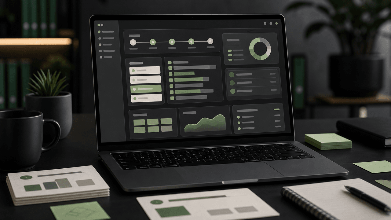 A laptop displays 'Total Cost Of Ownership' with cloud and tech icons, alongside a toolbox and financial charts.
